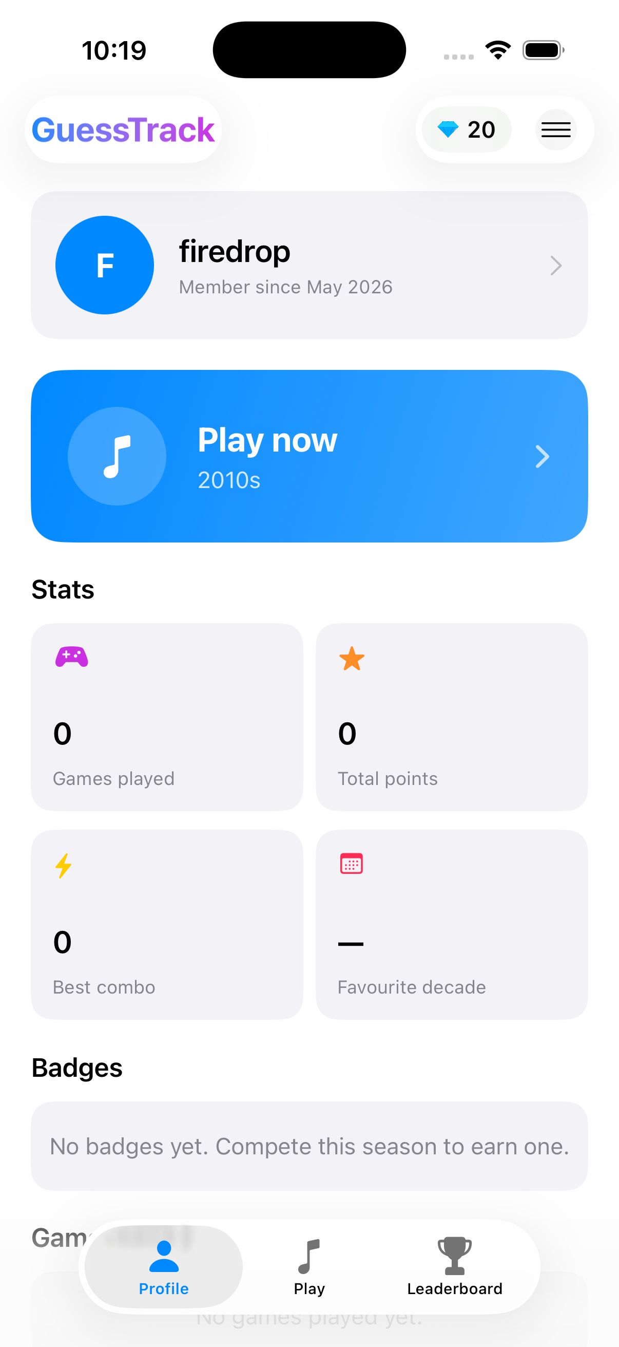 Profile screen